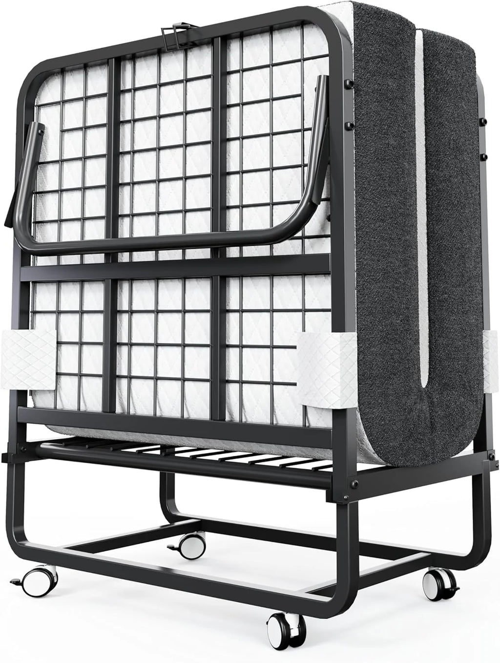 CAIYUN Lit Pliant 1 Personne 100 x 190 cm Lit Pliable Adulte avec Matelas en Mousse de 13 cm, Lit d'Appoint Pliable à 4 roulettes et Sommier à Lattes en Métal pour Invités, Charge 200 kg, Noir