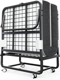 CAIYUN Lit Pliant 1 Personne 100 x 190 cm Lit Pliable Adulte avec Matelas en Mousse de 13 cm, Lit d'Appoint Pliable à 4 roulettes et Sommier à Lattes en Métal pour Invités, Charge 200 kg, Noir
