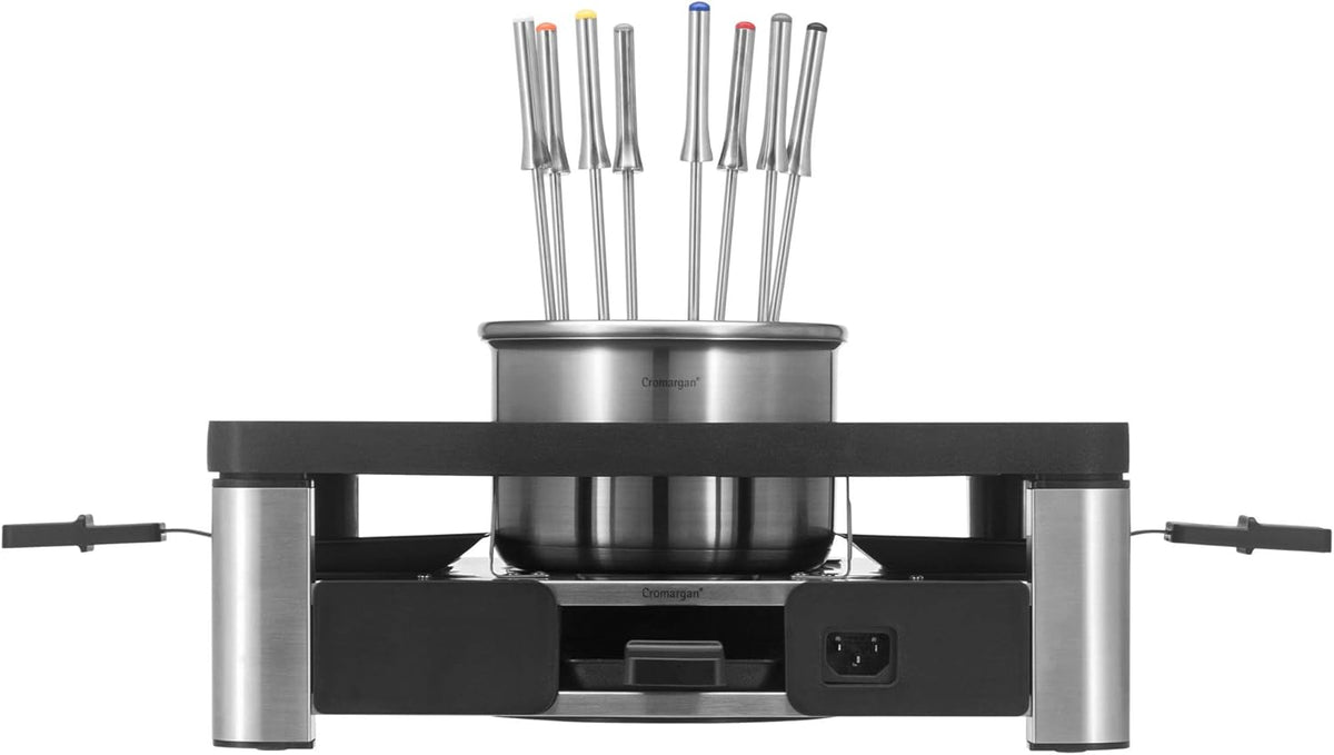 WMF Lumero 3in1 Gourmet Station für 8 Personen, Raclette Fondue Kombi, elektrisch, Temperaturregulierung, Beleuchtung, 1800 Watt, platzsparend, edelstahl matt