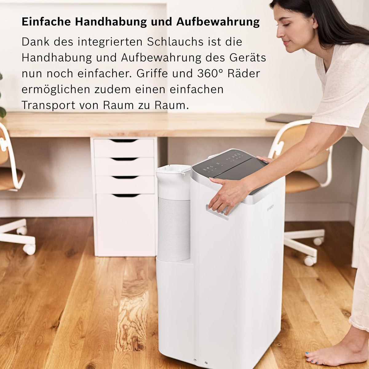 Bosch Cool 4000 Mobiles Klimagerät - 3-in-1: Klimagerät, Luftentfeuchter, Ventilator - 2,6 kW für Räume bis zu 35m² - Mit Auto-Modus, Silent-Modus & Sleep-Modus