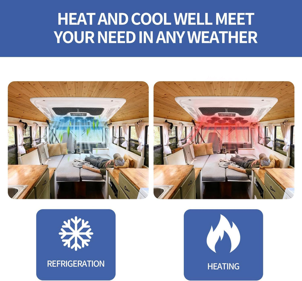 12V Rooftop RV Klimaanlage, 8800BTU 12 Volt elektrisches Parken Klimaanlage, passend für LKW, Wohnmobile, Anhänger, Traktoren, Parkklimaanlage, schnelle Kühlung, Bus,Boot, Wohnmobil,Van