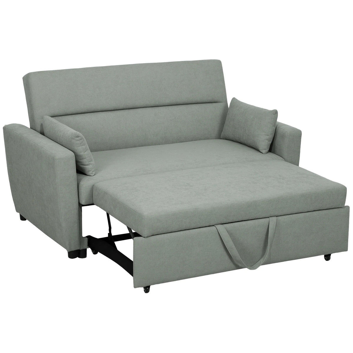 HOMCOM Schlafsofa 2-Sitzer mit Schlaffunktion und Rollen Eukalyptusholz