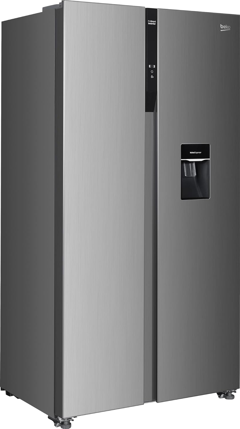Beko GNO5322WDXPN Side-by-Side, Kühlschrank, Gefrierschrank, 532 l Gesamtvolumen, 347 Liter Kühlbereich, 185 Liter Gefrierbereich, Multifunktionsdisplay, NoFrost, Wasserspender, Edelstahl