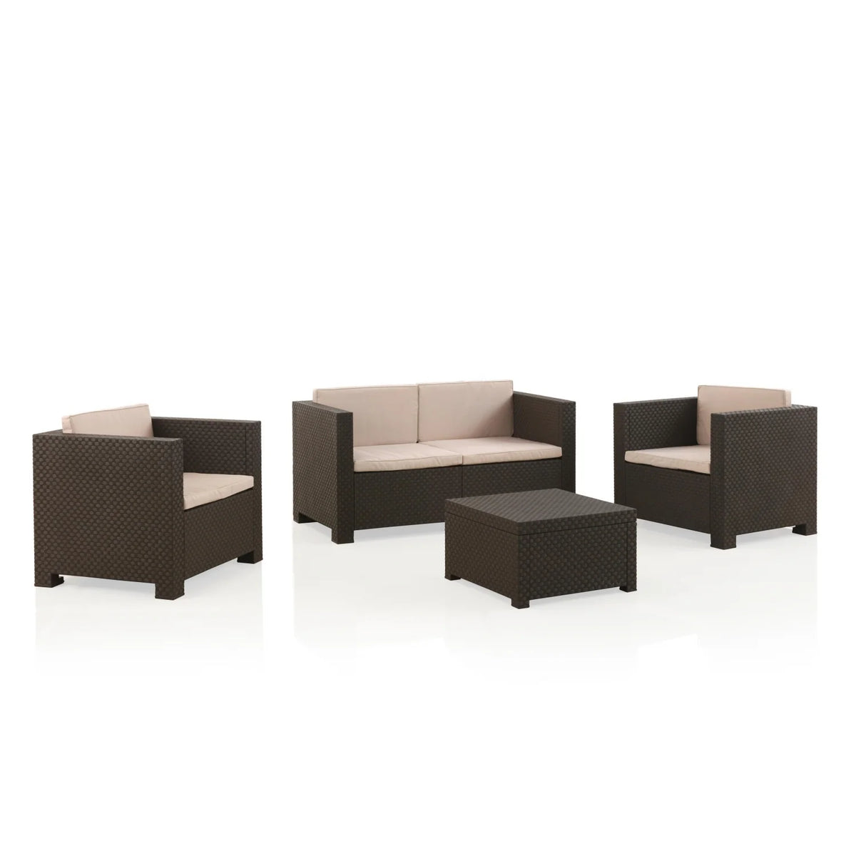 Conjunto de Jardín Sofá + 2 Sillones + Mesa de Centro, Diva Confort - Wengué