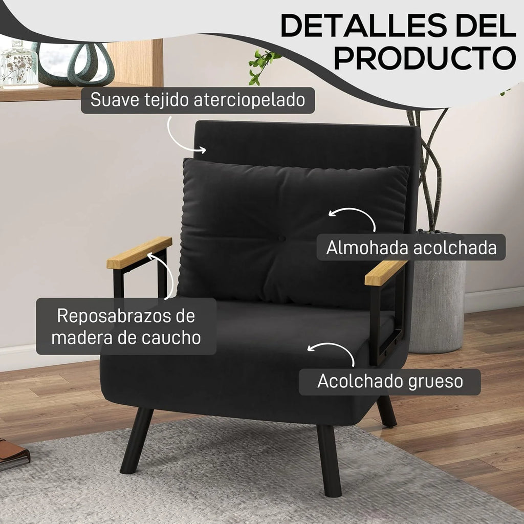 HOMCOM Sofa Bed 2 Seater Folding Sofa Bed Upholstered in Velvet with 5 Levels Adjustable Backrest and Padded Pillows for Office Bedroom Living Room 102 x 73 x 81 cm Beige