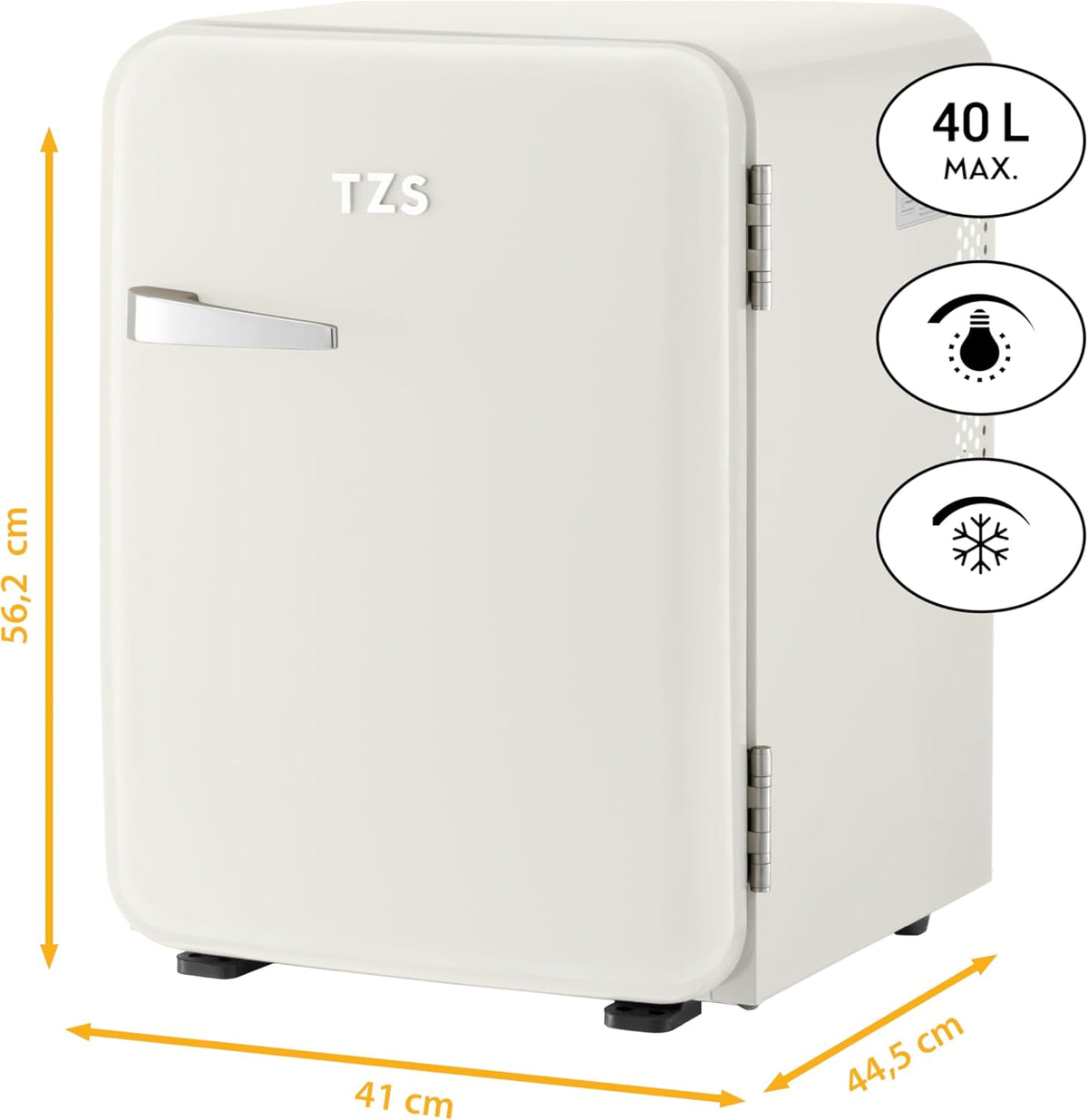 TZS First Austria lautloser Minikühlschrank | Retro Design | Einstellbare Kühlleistung | Türgriff |Thermoelektrisches Kühlsystem | 40L | creme