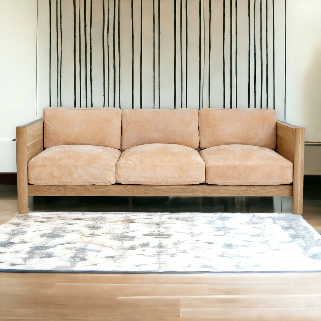 Fabian 3 Seater Oak Wood & Velvet Sofa
