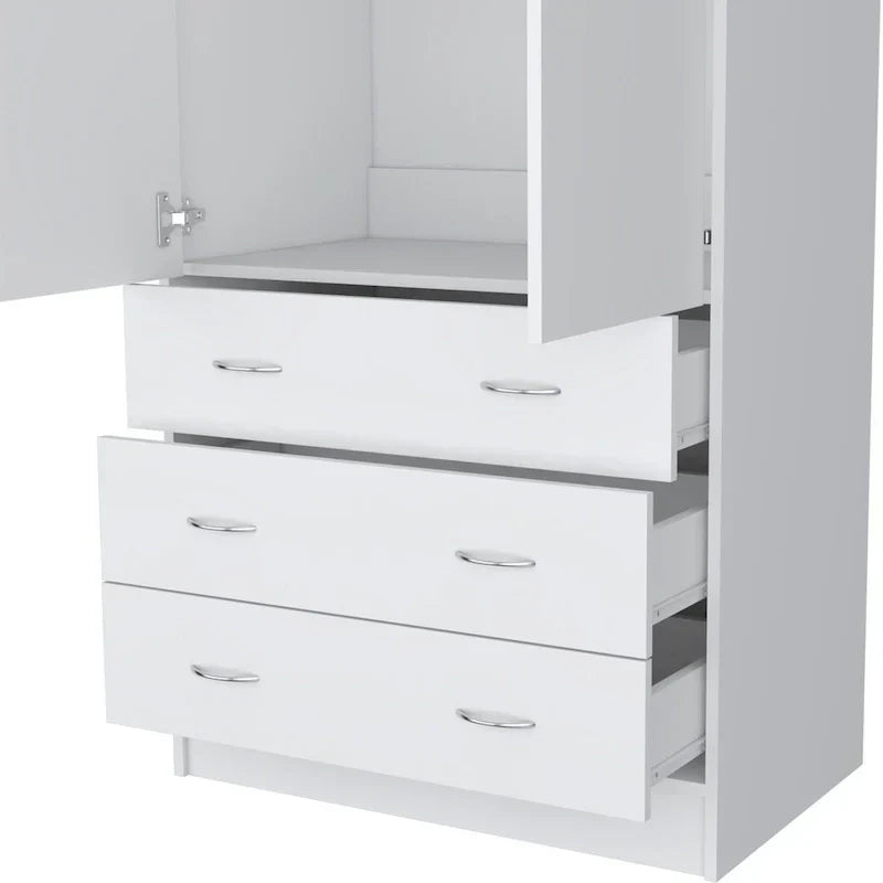 19  Modern Double-door Armoire with 3 Drawers and 1 Hanging Rod for Bedroom