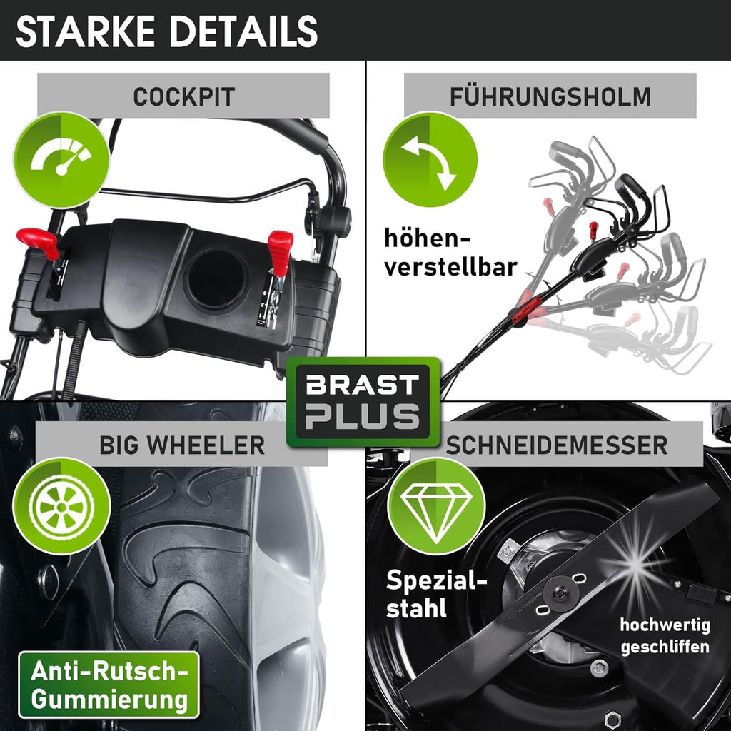 BRAST® Benzin Rasenmäher Trike mit Antrieb | 5,2kW(7PS) | 53cm Schnittbreite | viele Modelle | TÜV | 4 Takt OHV Motor | 30-80mm Schnitthöhe | 60L Fangkorb | Stahlgehäuse | Speed