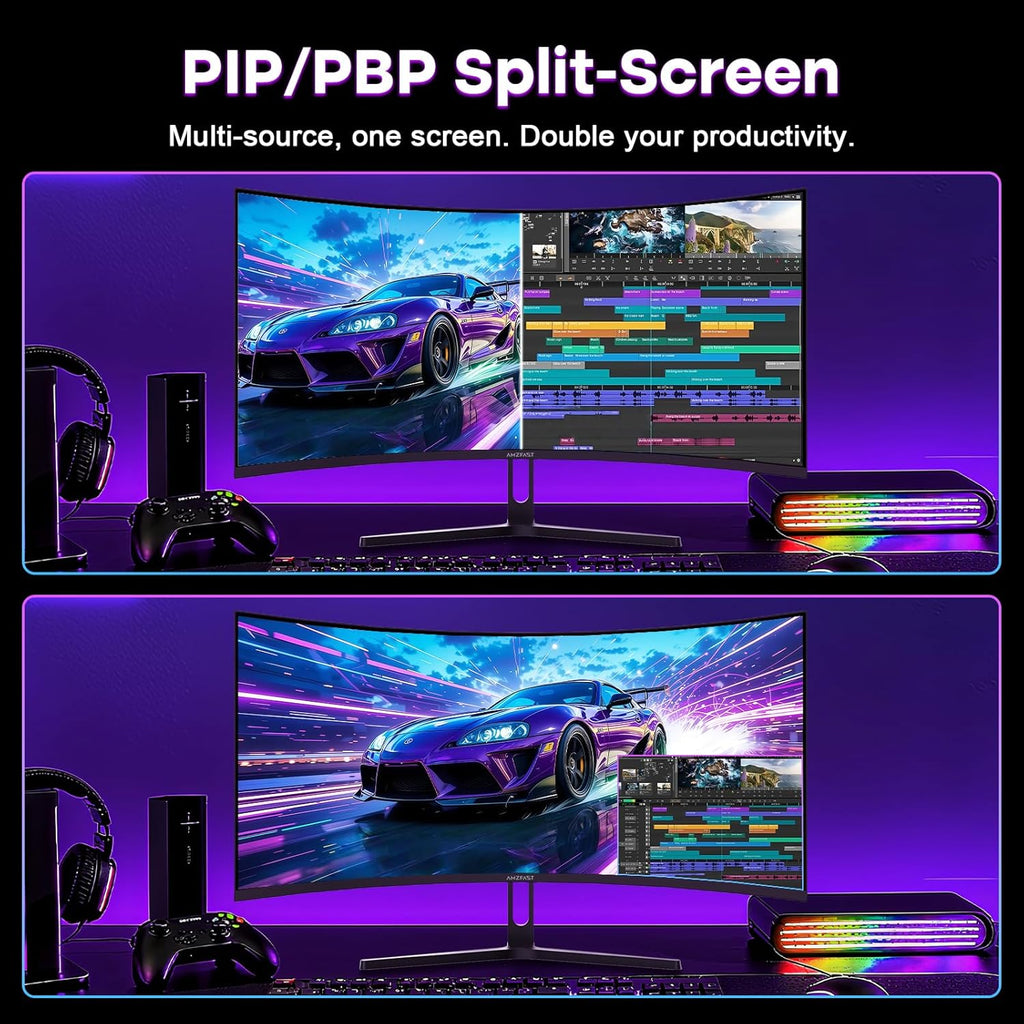 Amzfast Curved Gaming Monitor 34 Zoll, 240Hz, UltraWide QHD(3440x1440), 21:9, Eyes-Care, HDR, 1 ms MPRT, Adaptive Sync, sRGB 130% / DCI-P3 98%, HDMI 2.1*2, DP 1.4*2, VESA 75x75, PIP/PBP, AMZG34C5QPro