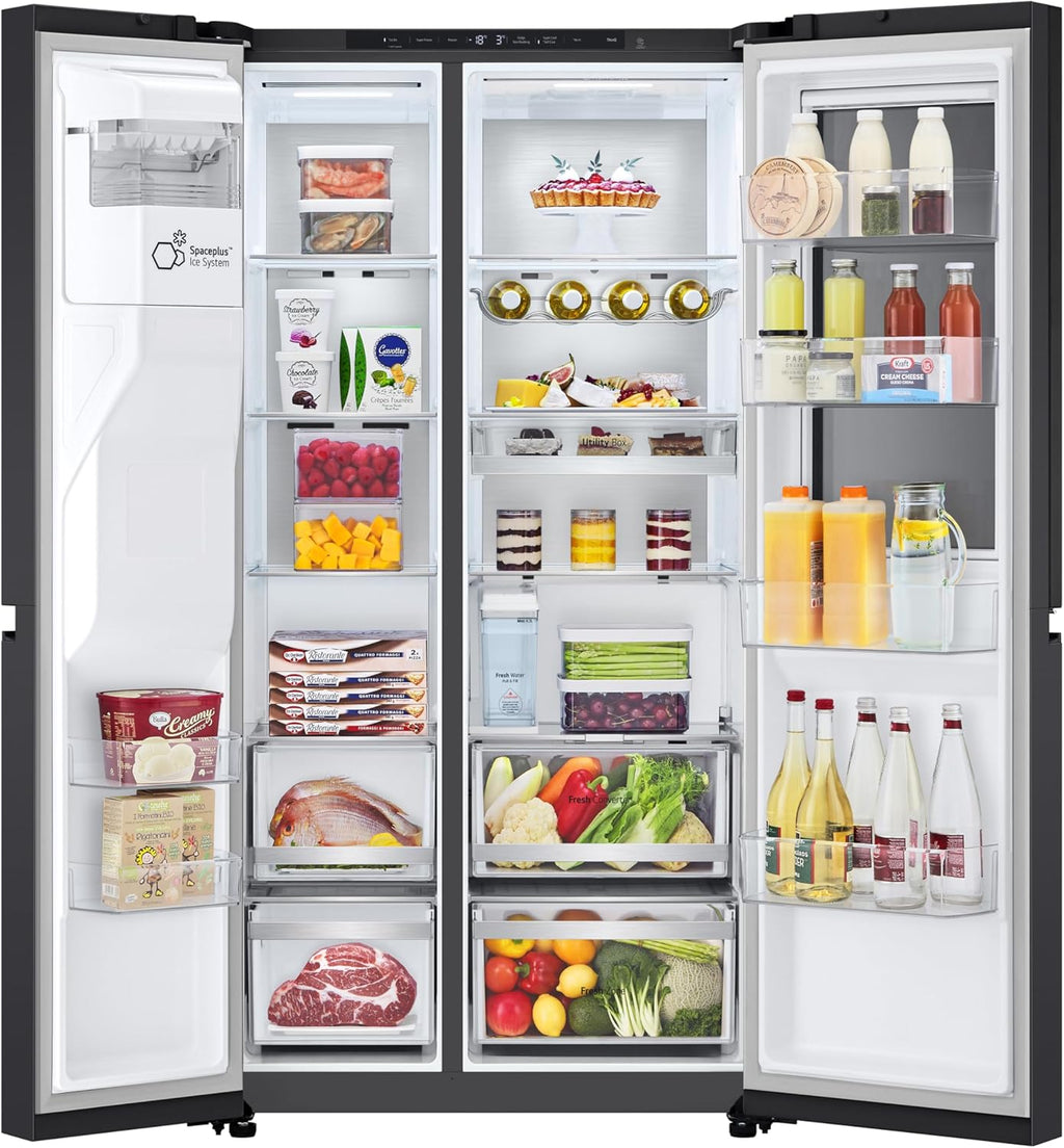 LG GSGV81PYLL Side by Side Kühlschrank, Klasse E, 635 L, Instaview, Kühlschrank mit Gefrierfach, Eis-, Crushed Ice- Wasserspender, Total NoFrost, Smart Inverter Kompressor, Wi-Fi
