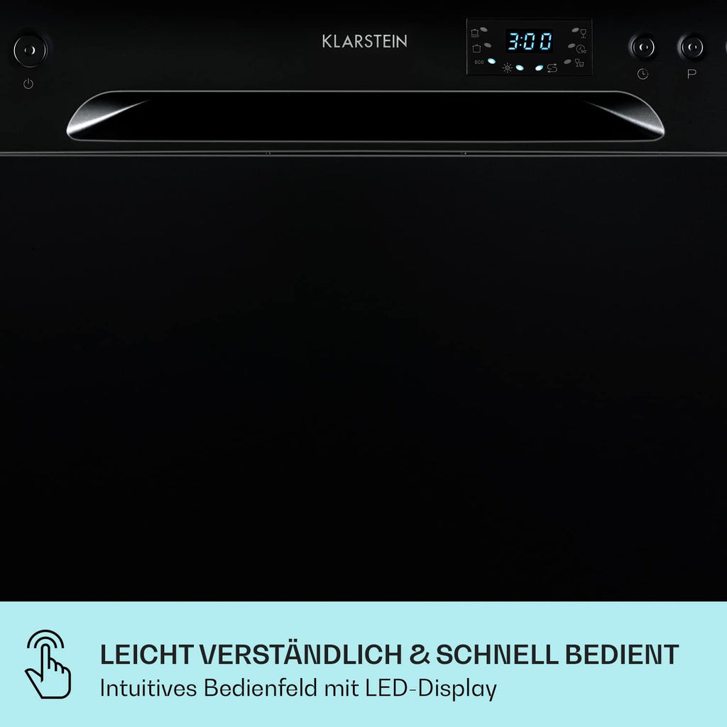 Klarstein  ia 8 - Spülmaschine, Geschirrspüler, Freistehend, Teilintegriert, F, 55 cm breit, 8 Maßgedecke, 6 Programme, Aquastop, silber