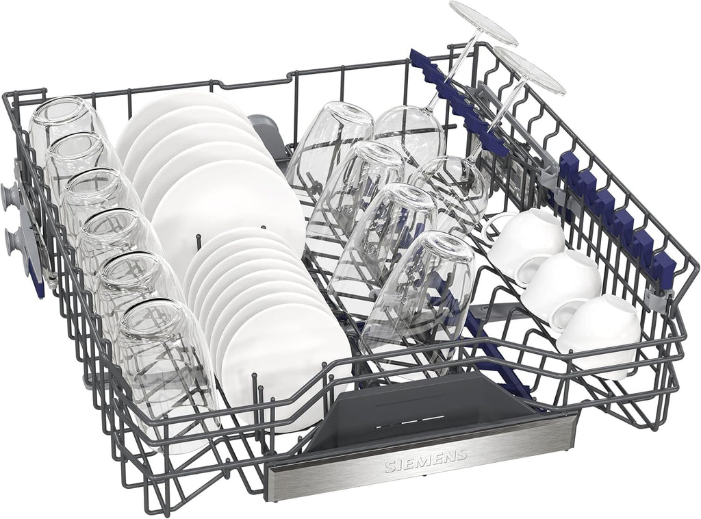 Siemens SN43ES14VE, iQ300 Smarter Geschirrspüler, Unterbau-Spülmaschine mit Besteckschublade, 60 cm, automatische Türöffnung dank autoOpen dry, besonders leise mit iQdrive-Motor, aquaStop, Edelstahl
