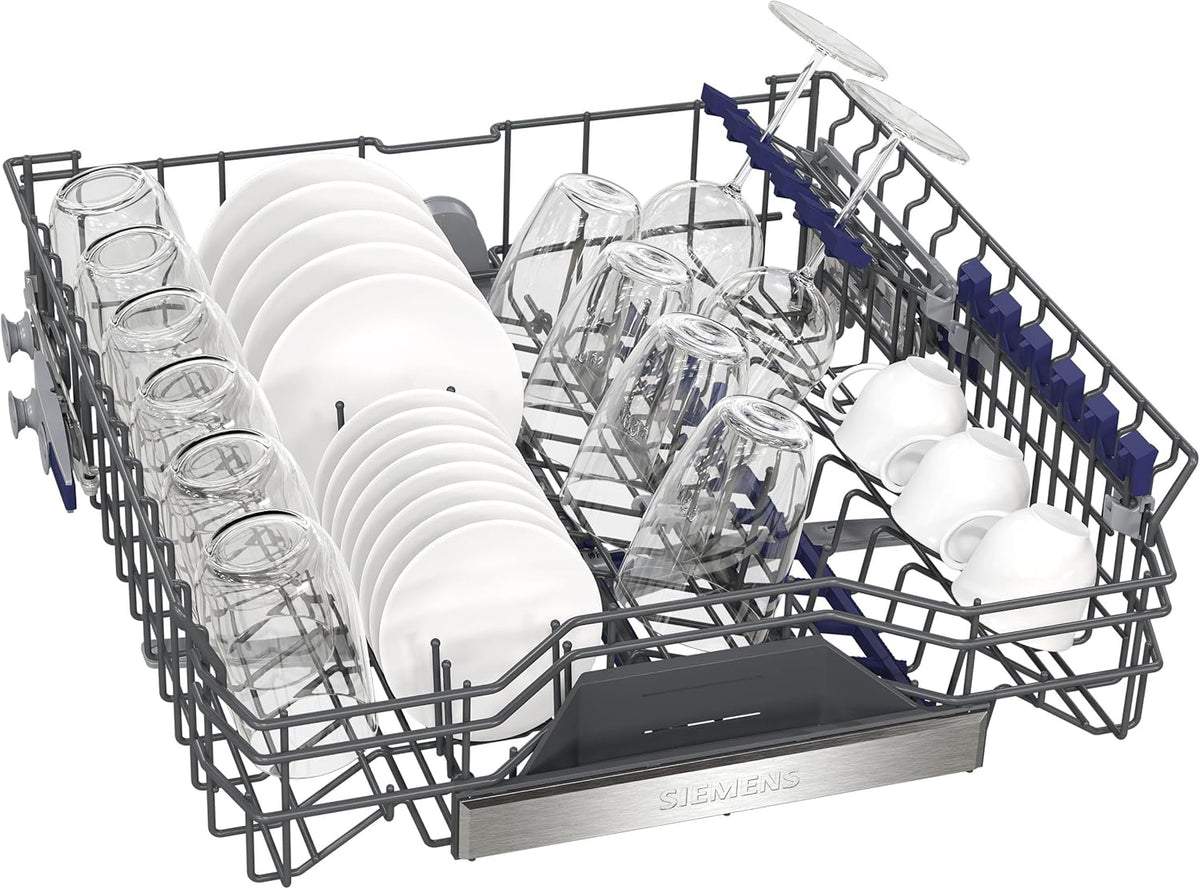 Siemens SN43ES14VE, iQ300 Smarter Geschirrspüler, Unterbau-Spülmaschine mit Besteckschublade, 60 cm, automatische Türöffnung dank autoOpen dry, besonders leise mit iQdrive-Motor, aquaStop, Edelstahl