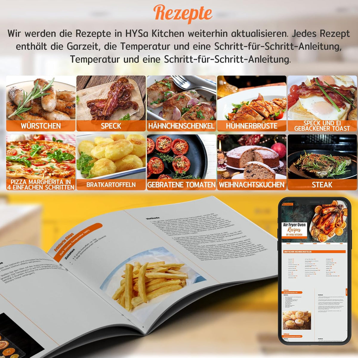 HYSapientia® 24L Heißluftfritteuse xxl，minibackofen mit umluft 1800W,mini backofen camping grill umluft mit kochplatten,heißluftofen 10 Programme,pizzaofen,Airfryer xxl