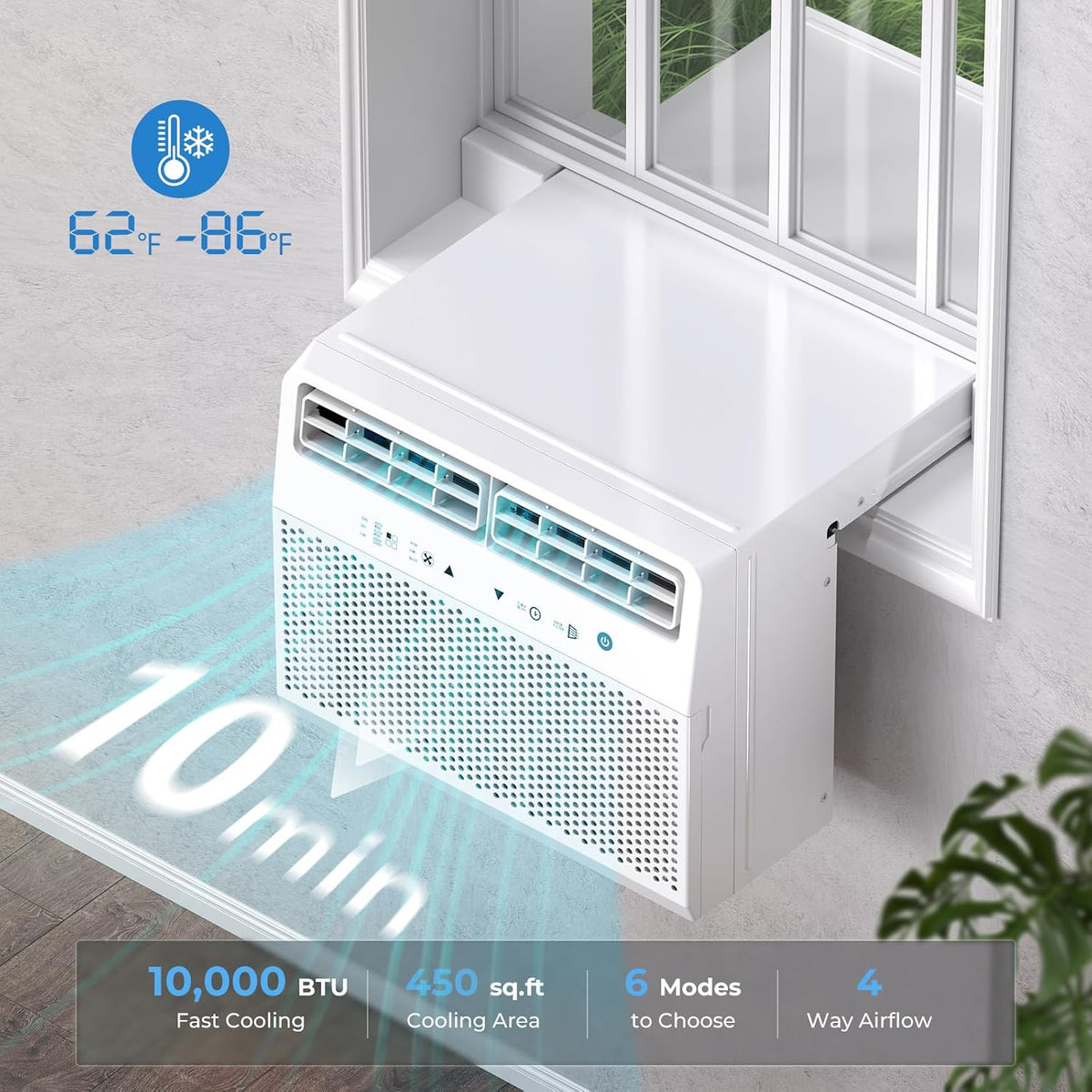 Antarctic Star 10000 BTU U-förmige Klimaanlage, ultra-leise Fensterklimaanlage kühlt bis zu 450 Quadratmeter, Sattelfenster-Wechselstrom-Einheiten mit