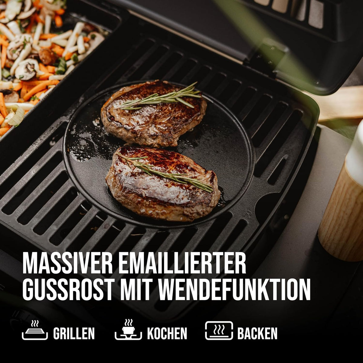 EndersGasgrill Urban II Pro, Tischgrill, Grillen-, Kochen- und Backen Funktion, 2 Brenner Edelstahl, mit Grill-Thermometer, Balkon-, Camping-Grill, Aluguss-Gehäuse, Gusseisen-Rost, #2062