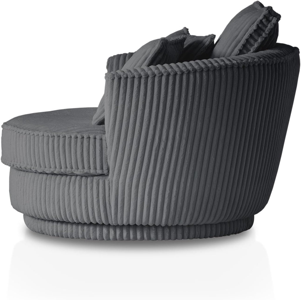 Sessel in grau Cord Stoff XL Drehsessel 360° drehbar inklusive 3 x Kissen Relaxsessel mit Fußhocker Comfy (Grau, Mit Hocker)