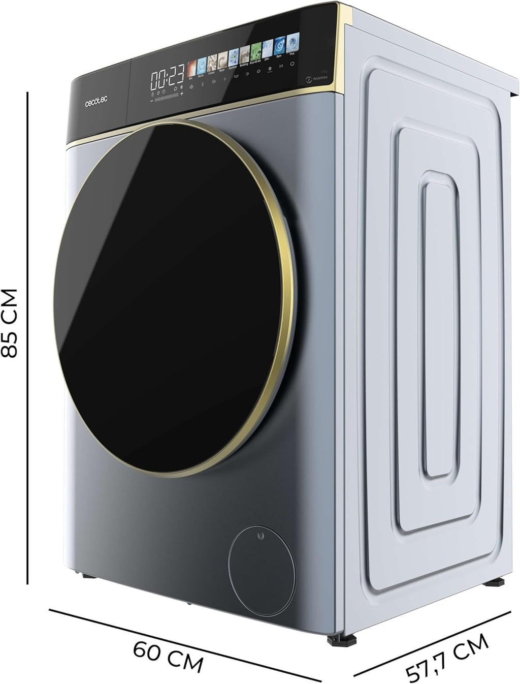 Cecotec Waschmaschine 9 kg Frontlader Bolero DressCode 9900 Inverter FullColor Ice Blue A. Blau-Finish, 1400 U/min, 10,3"-Display, 11 Programme, Inverter, SteamMax, Klasse A