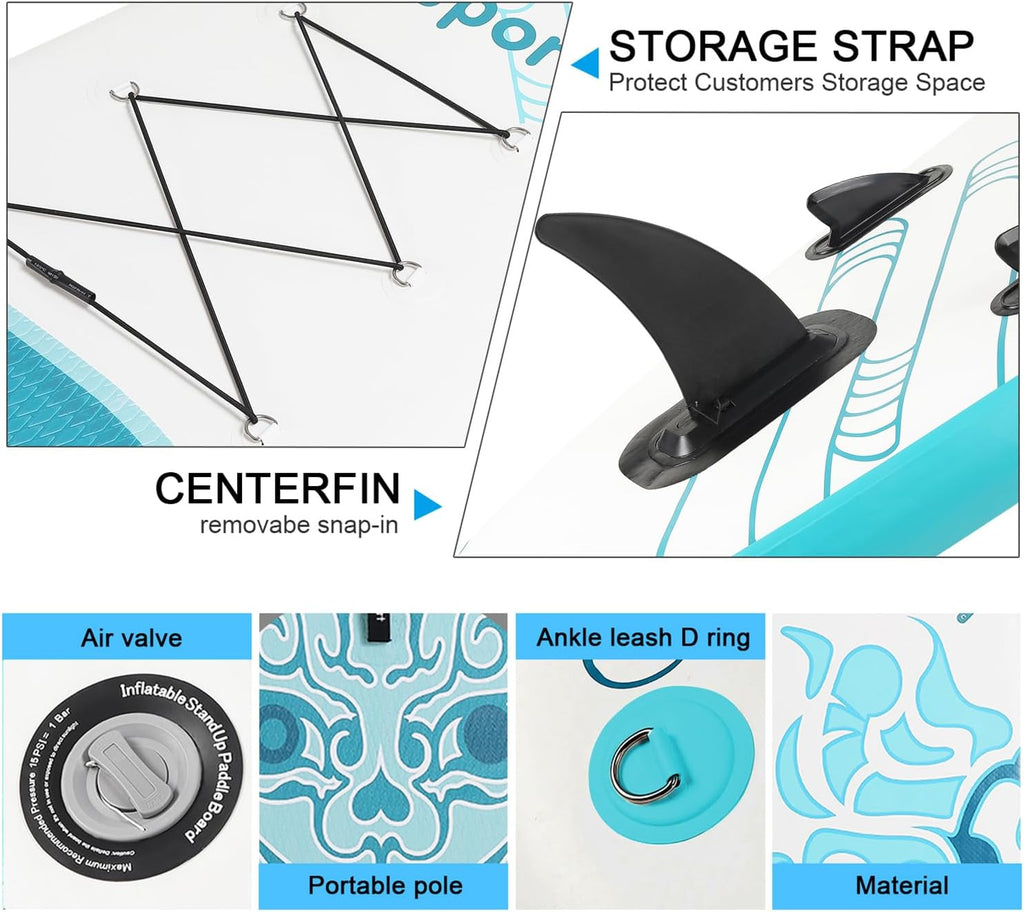 Premium-Stand-Up-Paddle-Board, Yoga-Board mit strapazierfähigem SUP-Zubehör und Tragetasche | Breiter Stand, Surf-Kontrolle, rutschfestes Deck, Leine, Paddel und Pumpe für Jugendliche und Erwachsene