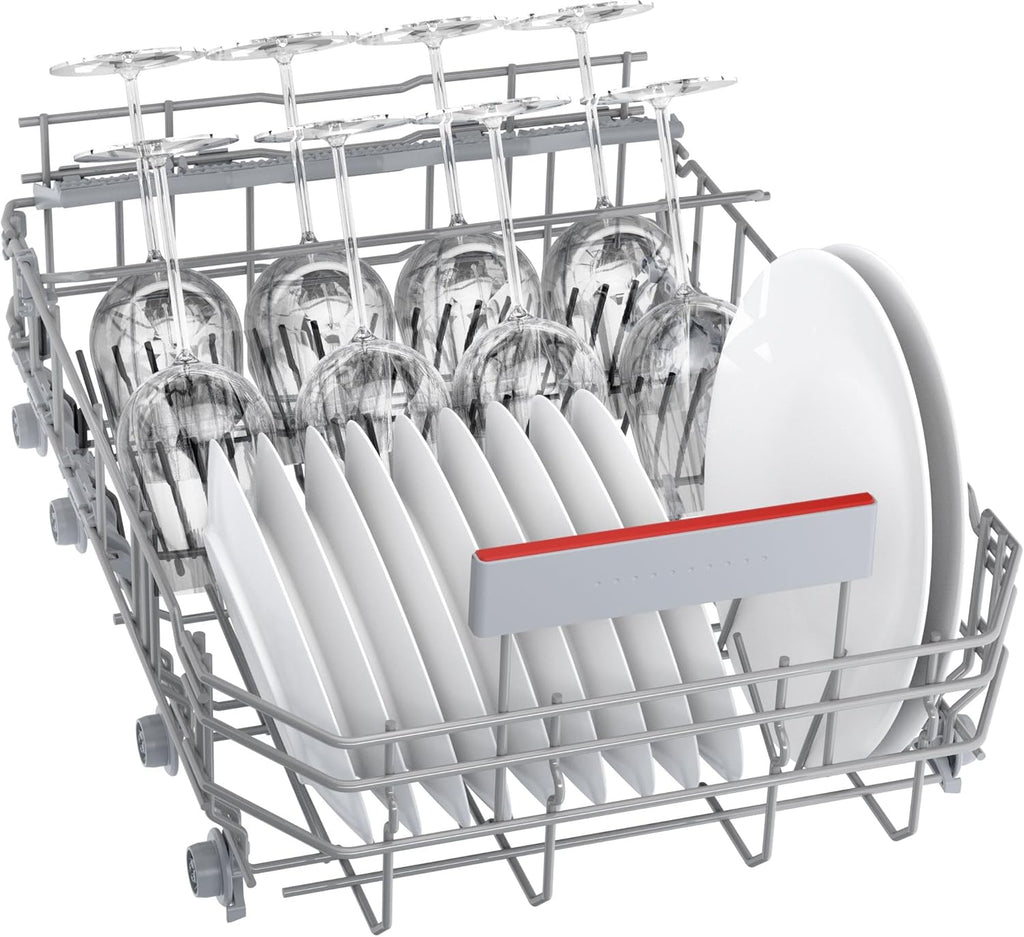 Bosch SPV2IKX10E Serie 2 Smarter Geschirrspüler vollintegriert, 45 cm breit, Besteckkorb, Extra Trocknen auf Knopfdruck, InfoLight roter Lichtpunkt am Boden, AquaStop Schutz gegen Wasserschäden, Weiß