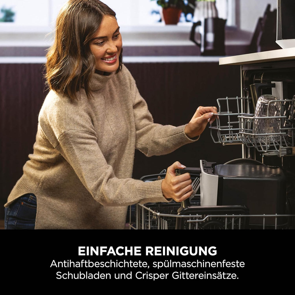 Ninja Dual Zone Digital Air Fryer, 2 Schubladen, 6-in-1, Heißluftfritteuse, 9,5L, Heißluft-Frittieren, Max Crisp, Rösten, Backen, Aufwärmen, Spülmaschinenfeste Körbe, Stone/Gold DZ400EUSTGD