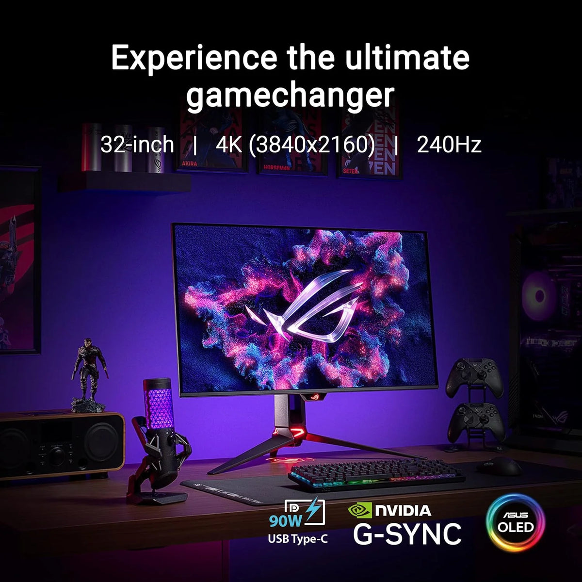 ASUS Moniteur Gaming ROG Swift OLED PG32UCDM ― 32 Pouces, Dalle QD-OLED 4K (3840 x 2160), 240 Hz, 0,03 ms (GTG), Compatible G-Sync®, dissipateur Thermique personnalisé, 99% DCI-P3, 90 W Type-C®