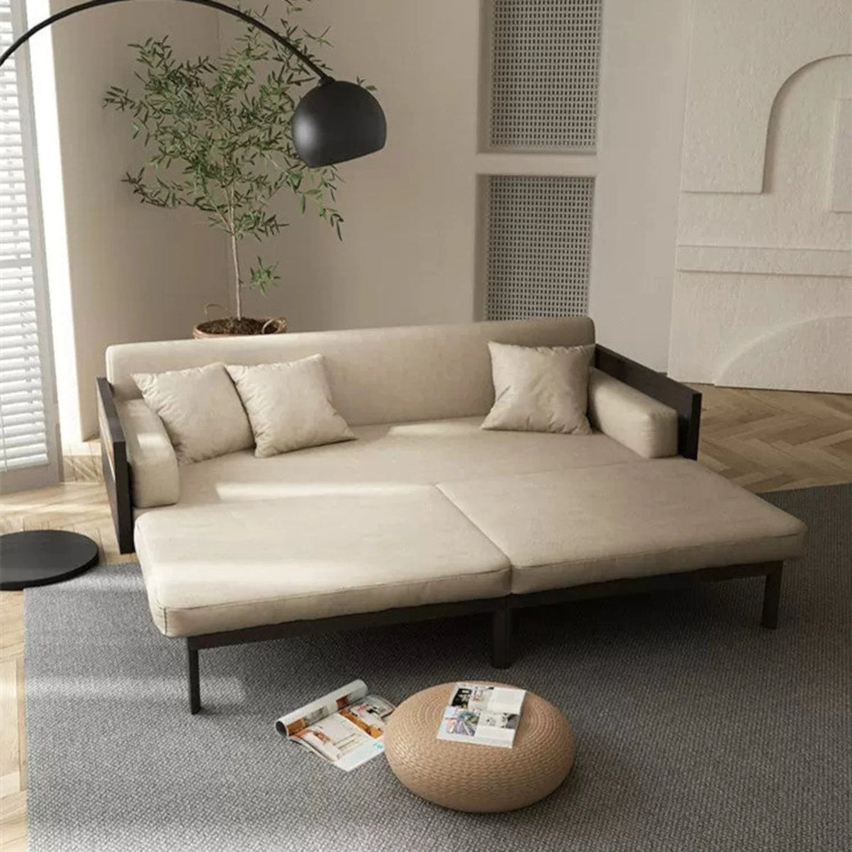 Nismaaya Multifunction Pull Out Sofa Cum Bed Solid Wood Frame