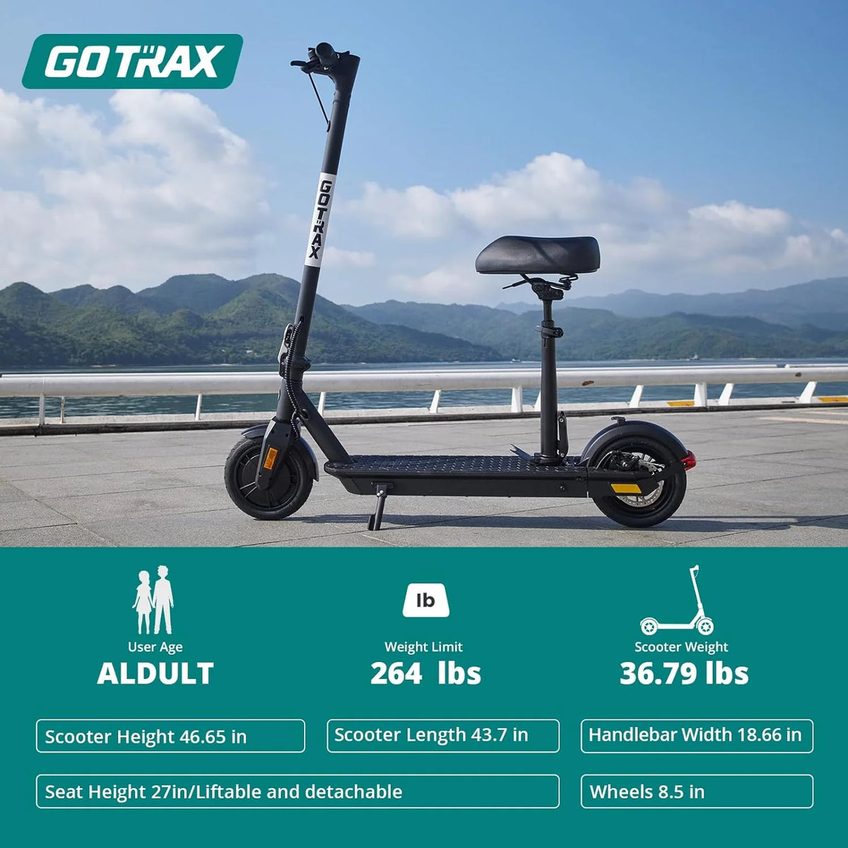 Patinete eléctrico para adultos, ruedas neumáticas de 8.5 pulgadas, alcance máximo de 14/18 millas, velocidad máxima de 15.5/18 MPH, motor de 300 vatios, con control de crucero, plegable