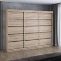 A&J MöbelLand Mero Schwebetürenschrank 200 cm, Kleiderschrank 3-türig mit 4 Schubladen (Sonoma/Sonoma/Sonoma/Sonoma)