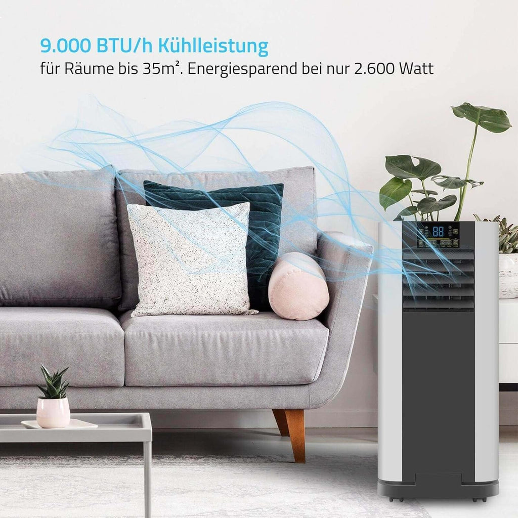 HOME DELUXE - Klimaanlage Set MOKLI XL - Mobiles Klimagerät mit 5 in1 System: kühlen, heizen, entfeuchten, lüften, Schlafmodus - 9000 BTU/h (2.600 Watt) - inkl. Fensterabdichtung