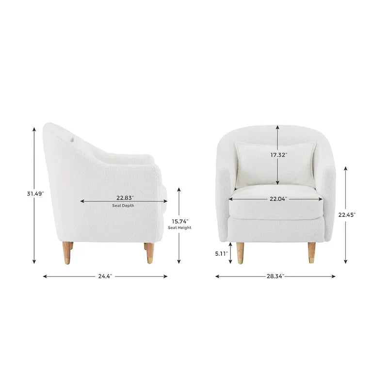 28.34W Set Of 2 Accent Armchair, Velvet Barrel Chair with Solid Wood Legs