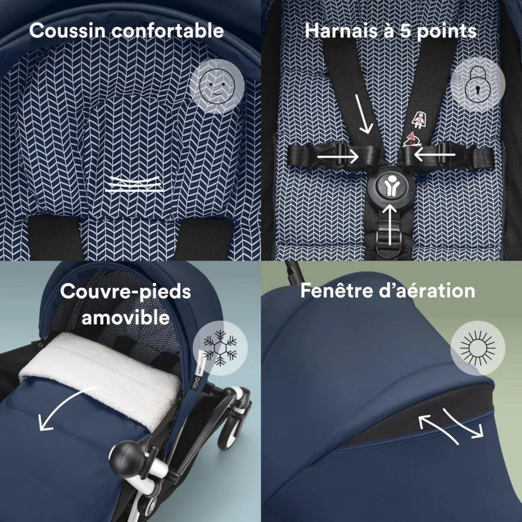 Poussette Stokke YOYO3 avec pack nouveau-né et pack couleur 6+ - Comprend un cadre noir, un pack couleur YOYO 6+ (gingembre) et un pack nouveau-né 0+ (gingembre)