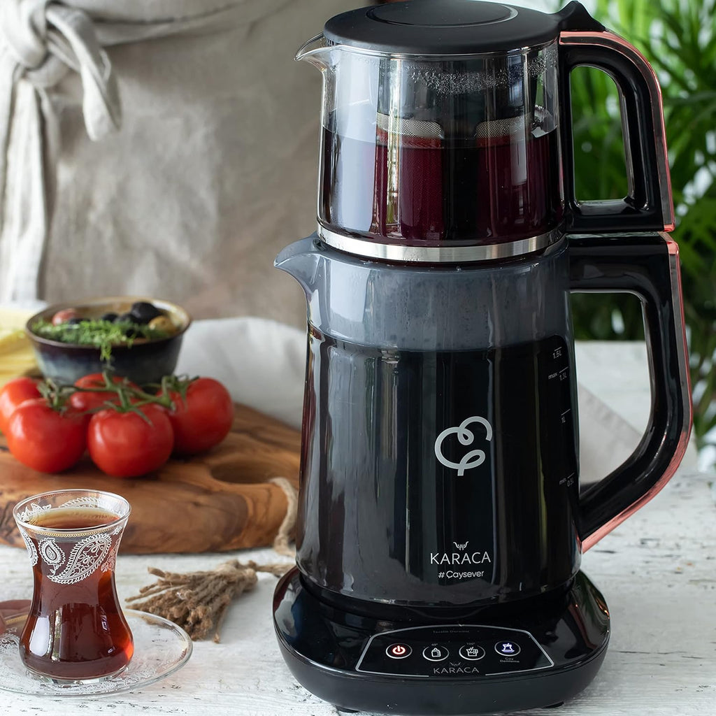 Karaca Çaysever Sprechende Teekanne und Wasserkocher 1700W, Rosegold, BPA-frei, 1,5L Wassertank, 0,8L Teekanne, Automatische Warmhaltefunktion, Geeignet für Babynahrung