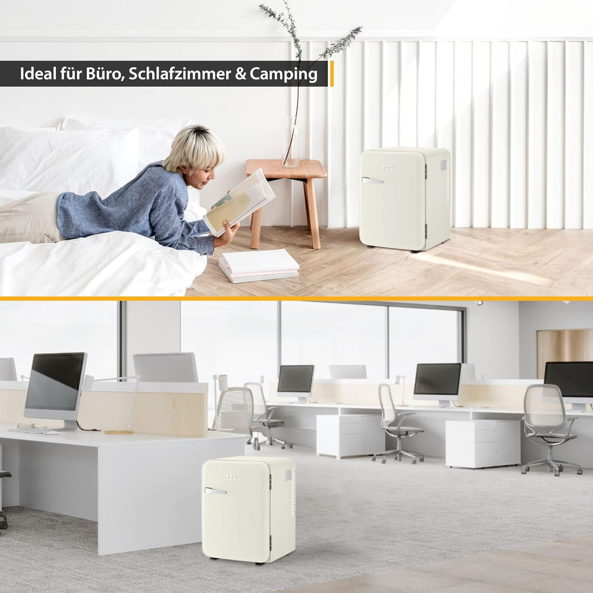 TZS First Austria lautloser Minikühlschrank | Retro Design | Einstellbare Kühlleistung | Türgriff |Thermoelektrisches Kühlsystem | 40L | creme