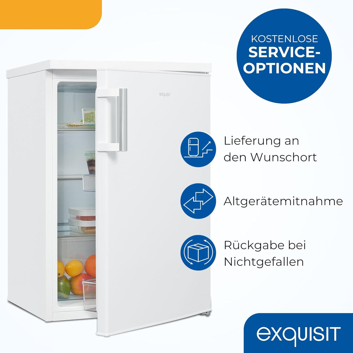 Exquisit Kühlschrank ohne Gefrierfach, 133 Liter, Vollraumkühlschrank freistehend, Türanschlag Wechselbar, KS516-V-H-010D weiss