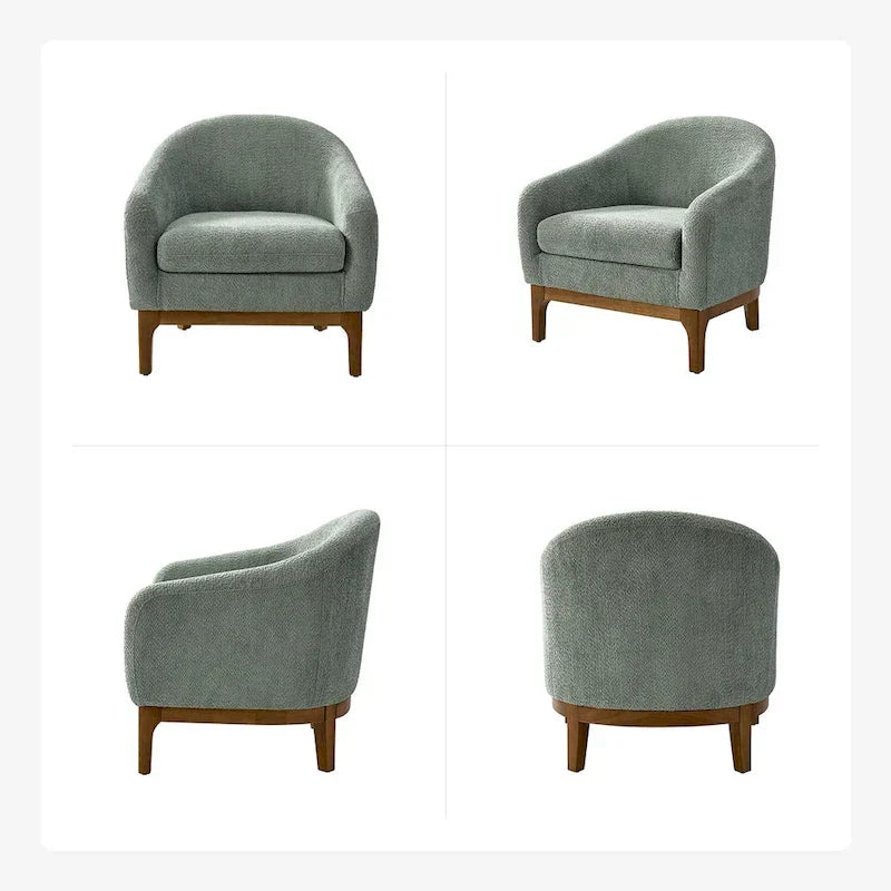 Augus Modern Boucle Accent Barrel Chair with Solid Wood Legs by HULALA HOME