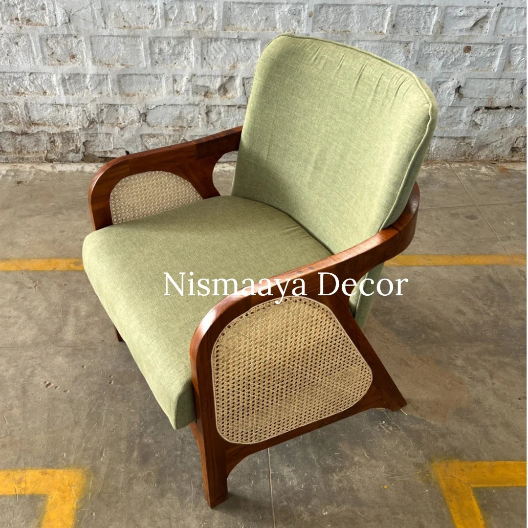 Marvin Solid Teak Wood & Rattan 3+1+1 Seater Sofa