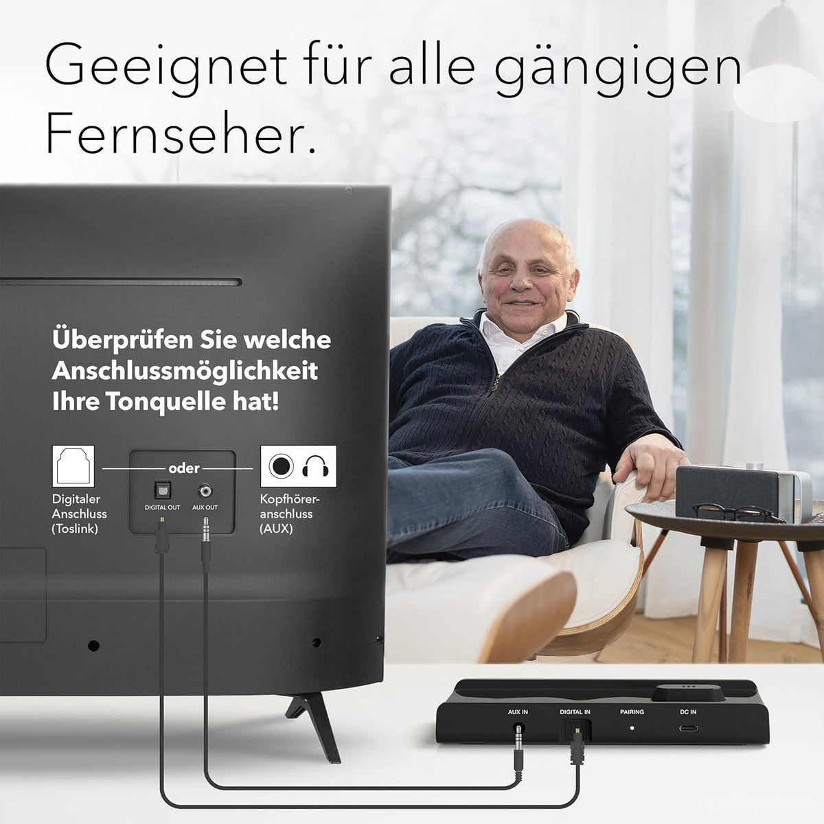 faller Oskar TV Lautsprecher/Soundbar mit Clear Voice (tragbar, kabellos, einfache Bedienung, Aluminiumgehäuse)