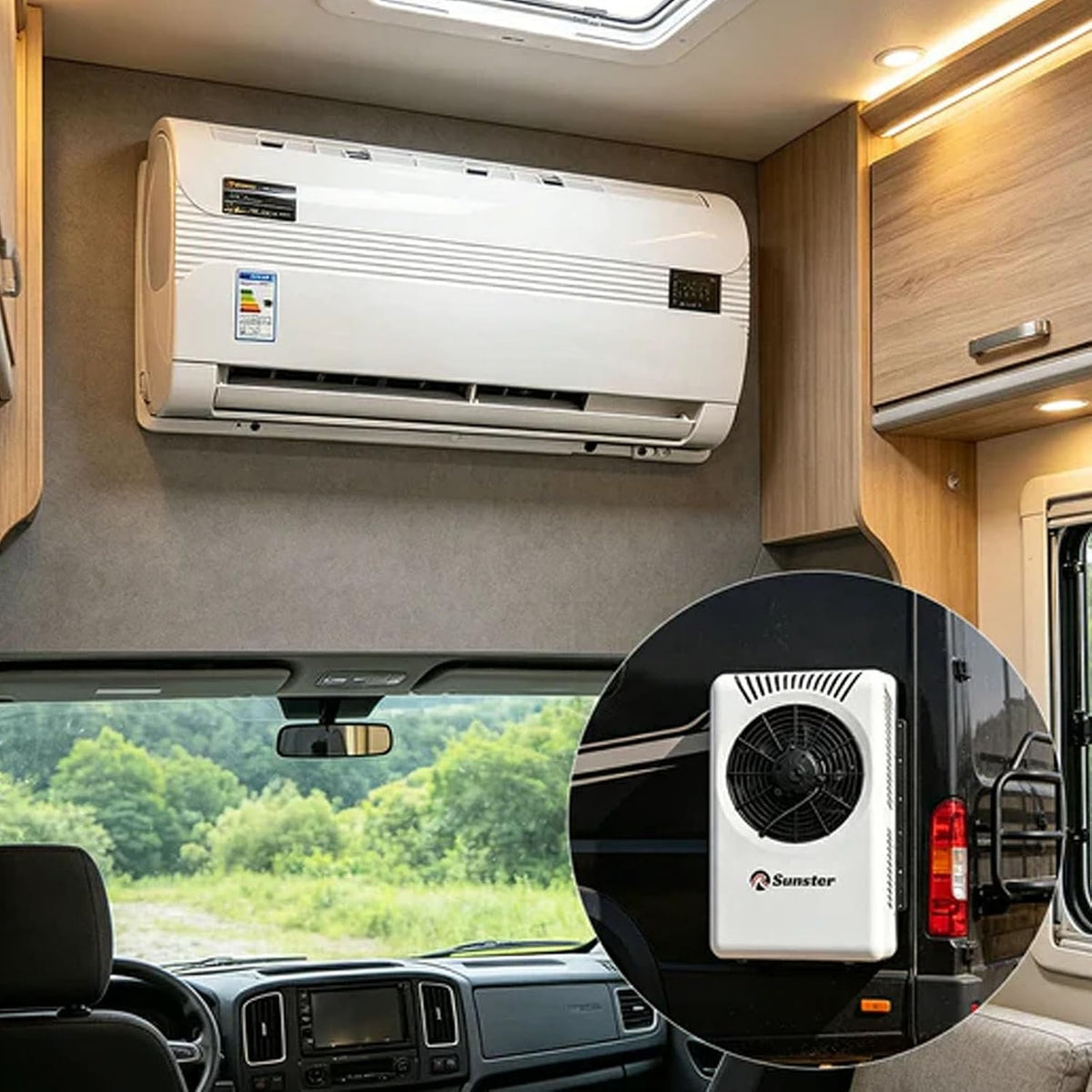 Sunster Split Klimaanlage Wohnwagen, Electric AC Unit 12 Volt Fit für Wohnmobile Bus Anhänger Traktoren Camper Van Parken Klimaanlage Schnelle Kühlung Low Noise