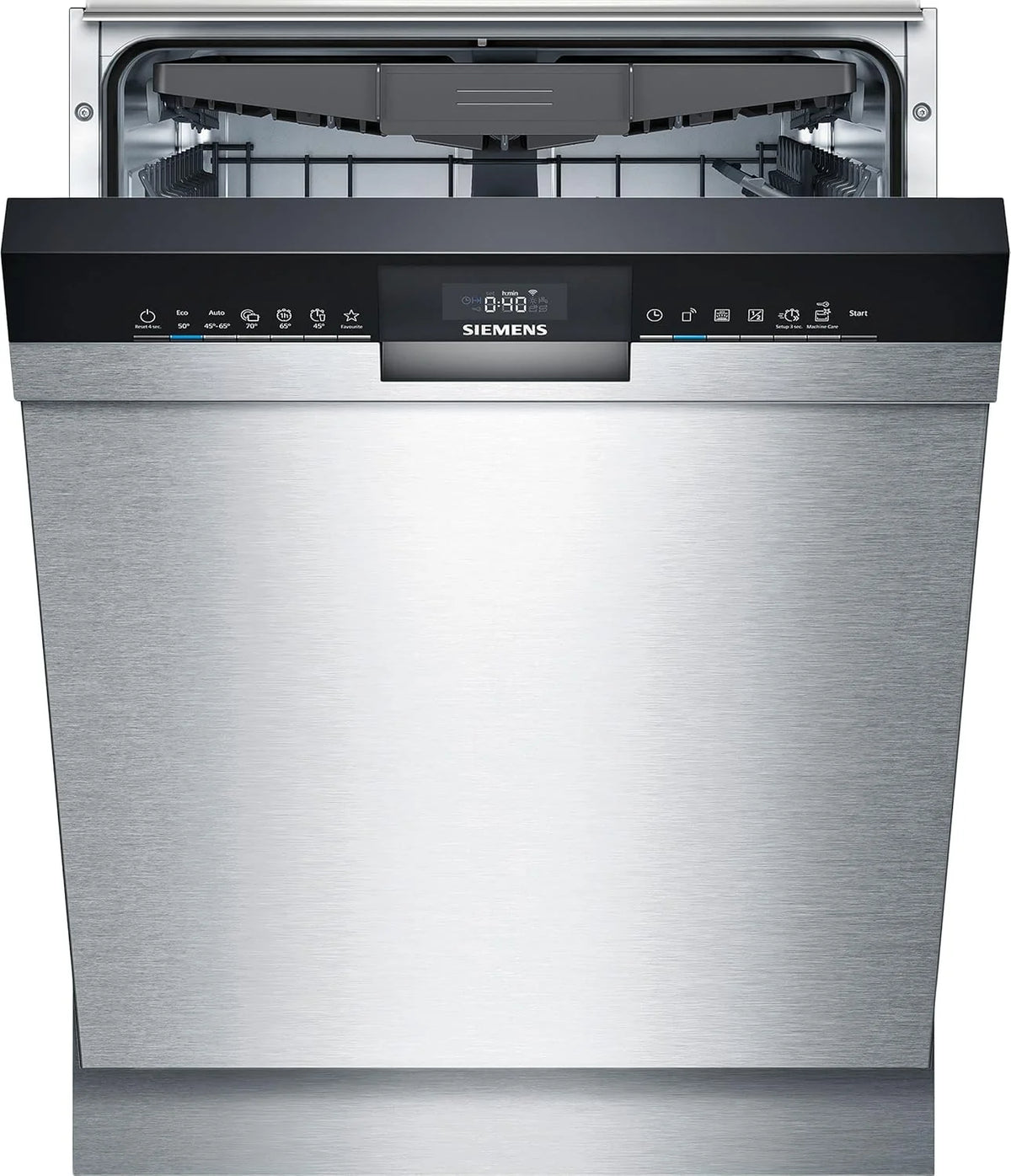 Siemens SN43ES14VE, iQ300 Lave-vaisselle intelligent, lave-vaisselle sous meuble avec tiroir à couverts, 60 cm, ouverture automatique de la porte grâce à AutoOpen dry, particulièrement silencieux avec