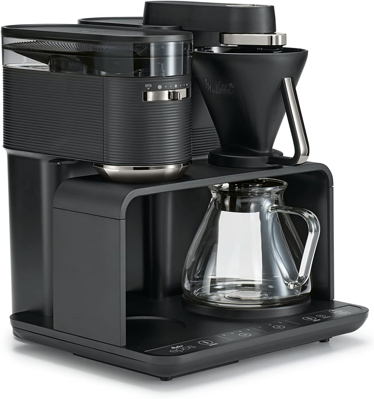 Melitta EPOS Kaffeemaschine mit Mahlwerk, schwarz-silber