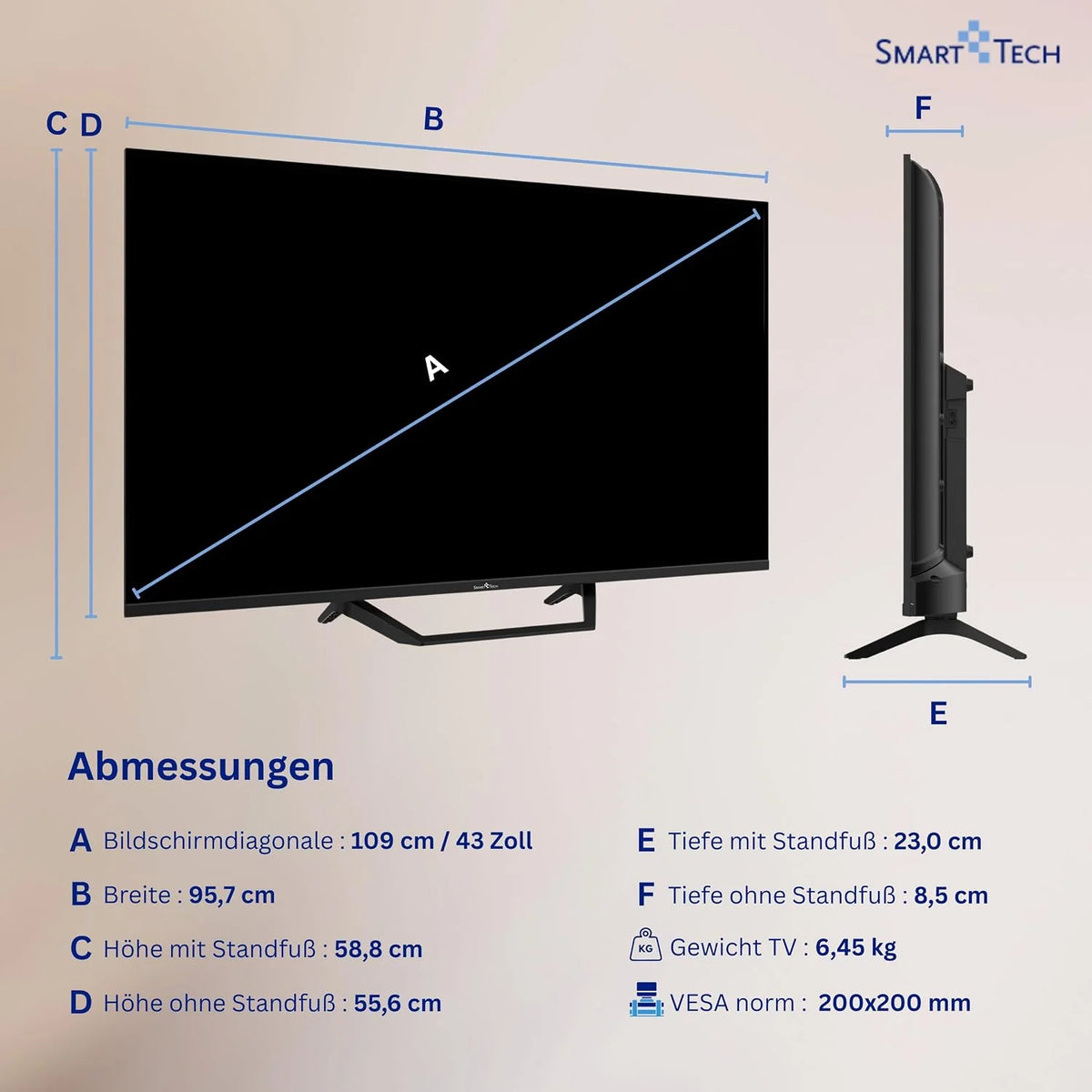 Smart Tech QLED 43QG06V2 Téléviseur Google TV HDR avec résolution 4K UHD, Bluetooth et Triple Tuner, Smart TV 43QG06V2 (2026)