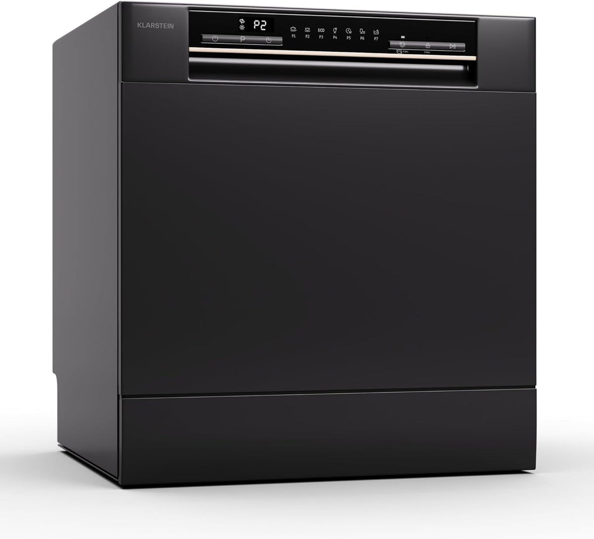 Klarstein  ia 8 - Spülmaschine, Geschirrspüler, Freistehend, Teilintegriert, F, 55 cm breit, 8 Maßgedecke, 6 Programme, Aquastop, silber
