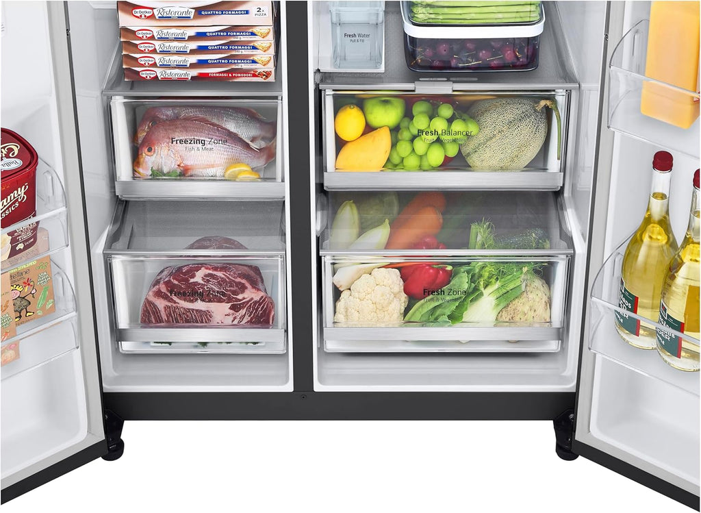 LG GSGV81PYLL Side by Side Kühlschrank, Klasse E, 635 L, Instaview, Kühlschrank mit Gefrierfach, Eis-, Crushed Ice- Wasserspender, Total NoFrost, Smart Inverter Kompressor, Wi-Fi