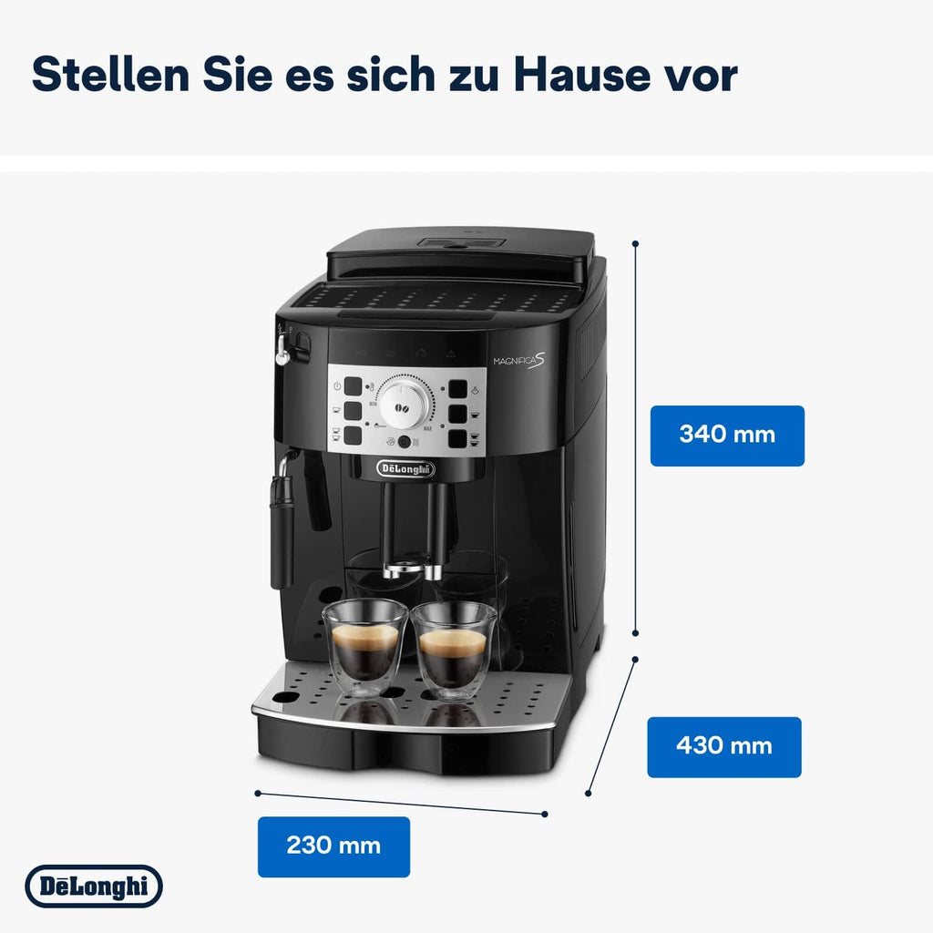 De'Longhi Magnifica S ECAM 22.110.B Kaffeevollautomat mit Milchaufschäumdüse für Cappuccino, mit Espresso Direktwahltasten und Drehregler, 2-Tassen-Funktion, 1,8 Liter Wassertank, Schwarz/Silber