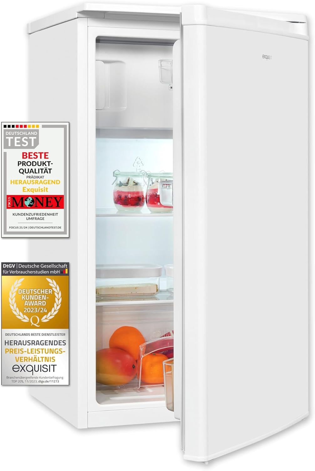 Exquisit Kühlschrank KS117-3-040D weiss | 81 L Volumen | Kühlschrank mit Gefrierfach freistehend | Gemüsefach | Freistehender Kühlschrank mit Gefrierfach