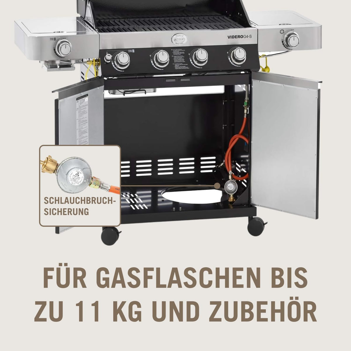 RÖSLE Elektrogrill BBQ-Portable Videro E2-P, tragbarer Tischgrill mit 2 Brennern, Warmhalterost und Deckel mit Glaseinsatz, pulverbeschichteter Stahl, schwarz/silbern