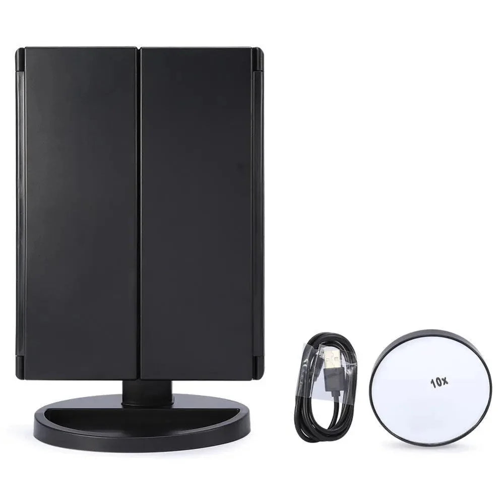 Espejo de Maquillaje Iluminado Espejo de Tocador Inteligente con Luces, 10X de Magnificación, Ajustable, 22 Luces LED