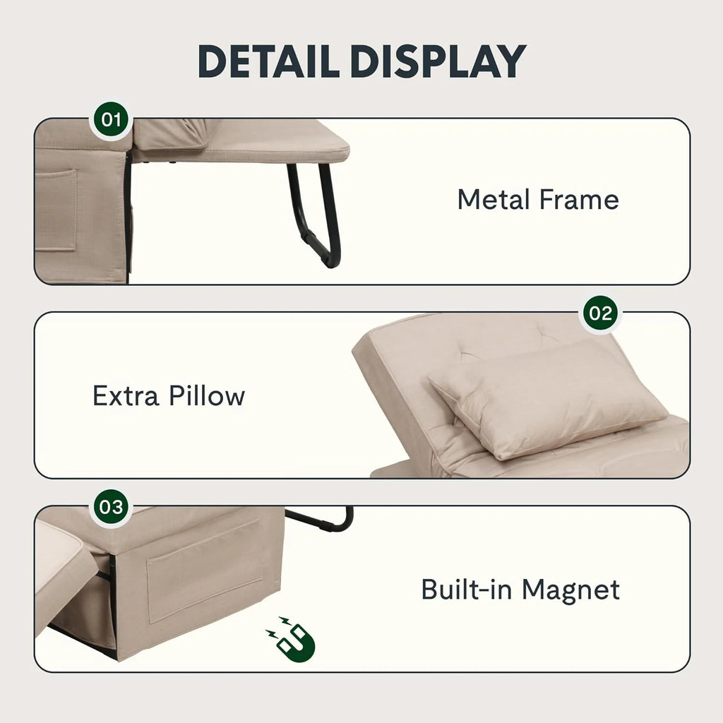 FLEXISPOT Sofa Bed Extendable Folding Sleeping Chair with Bed Function, Chair Beds with Function, Convertible Bed Chair, Load Capacity 300 kg, Grey